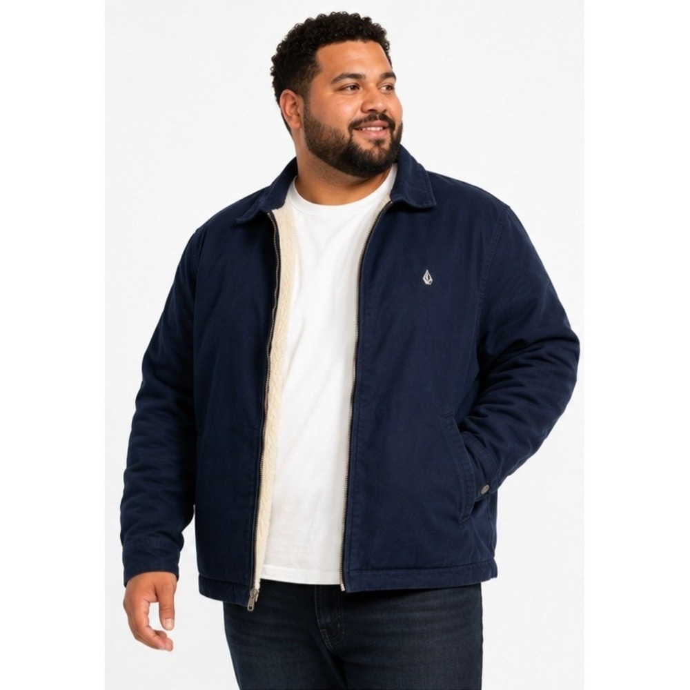 VOLCOM Men's Sherpa Lined Canvas Jacket Navy Blue XXL Full Zip